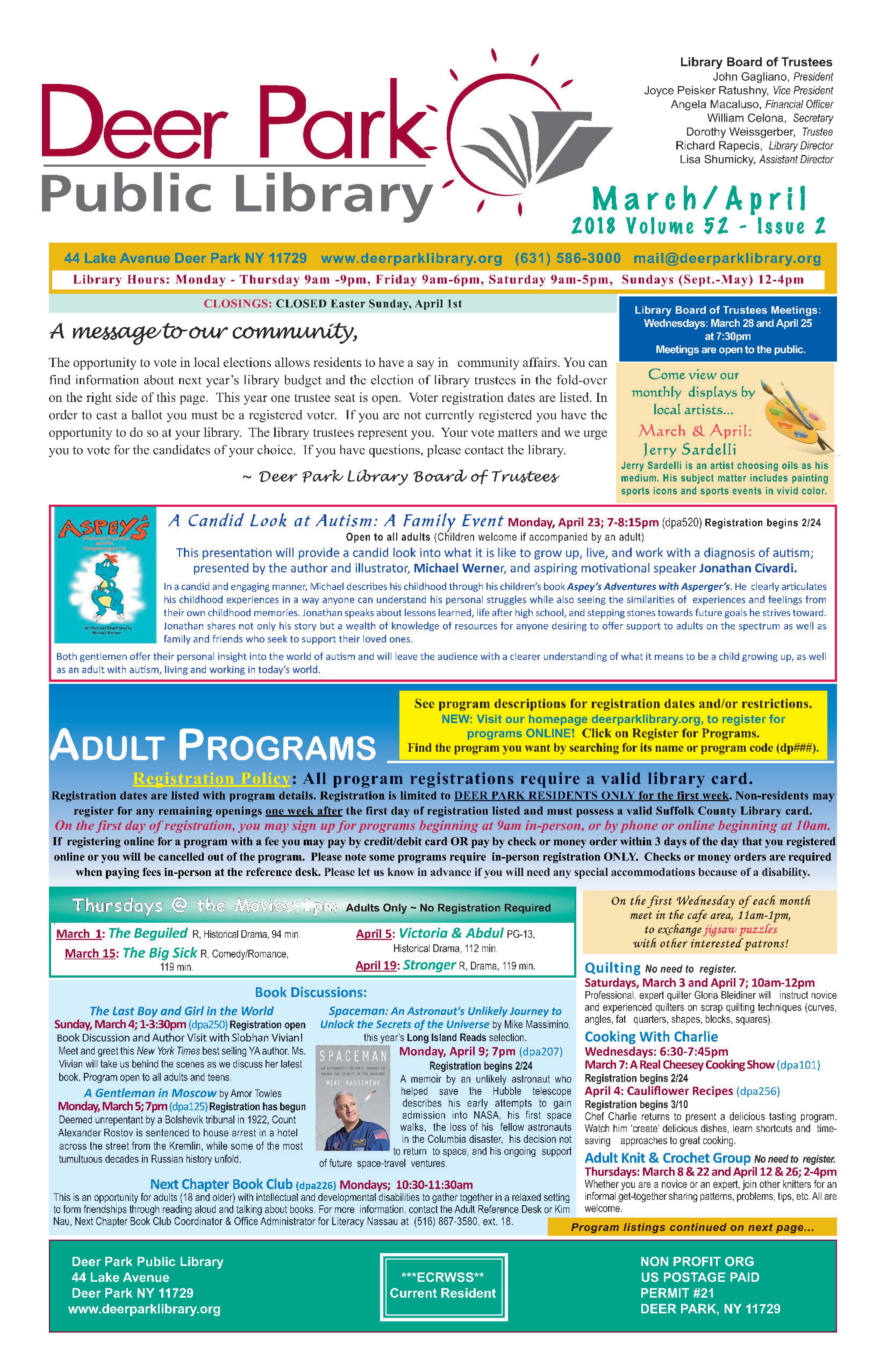 2018 March/April Newsletter 1st Page Image